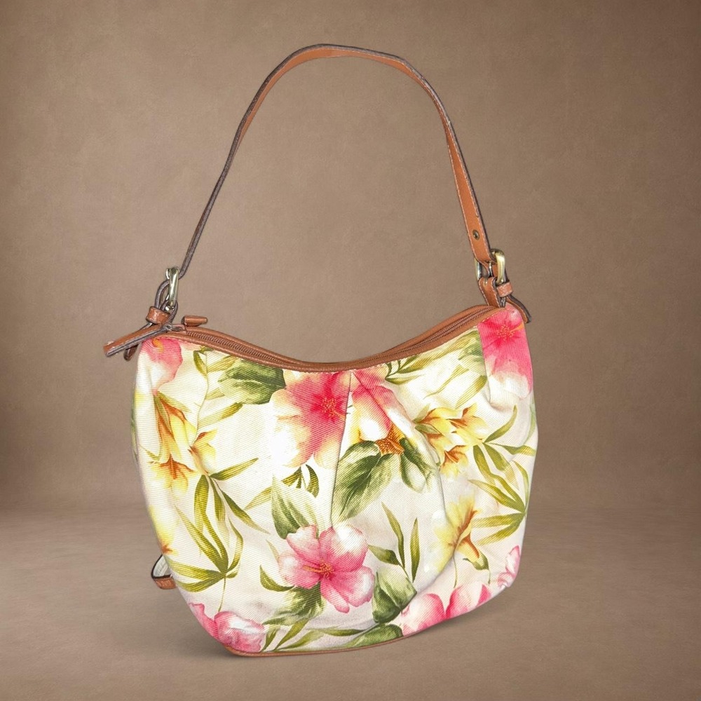 Floral Tropical Hobo Shoulder Bag Pink Green Brown Caribbean Joe